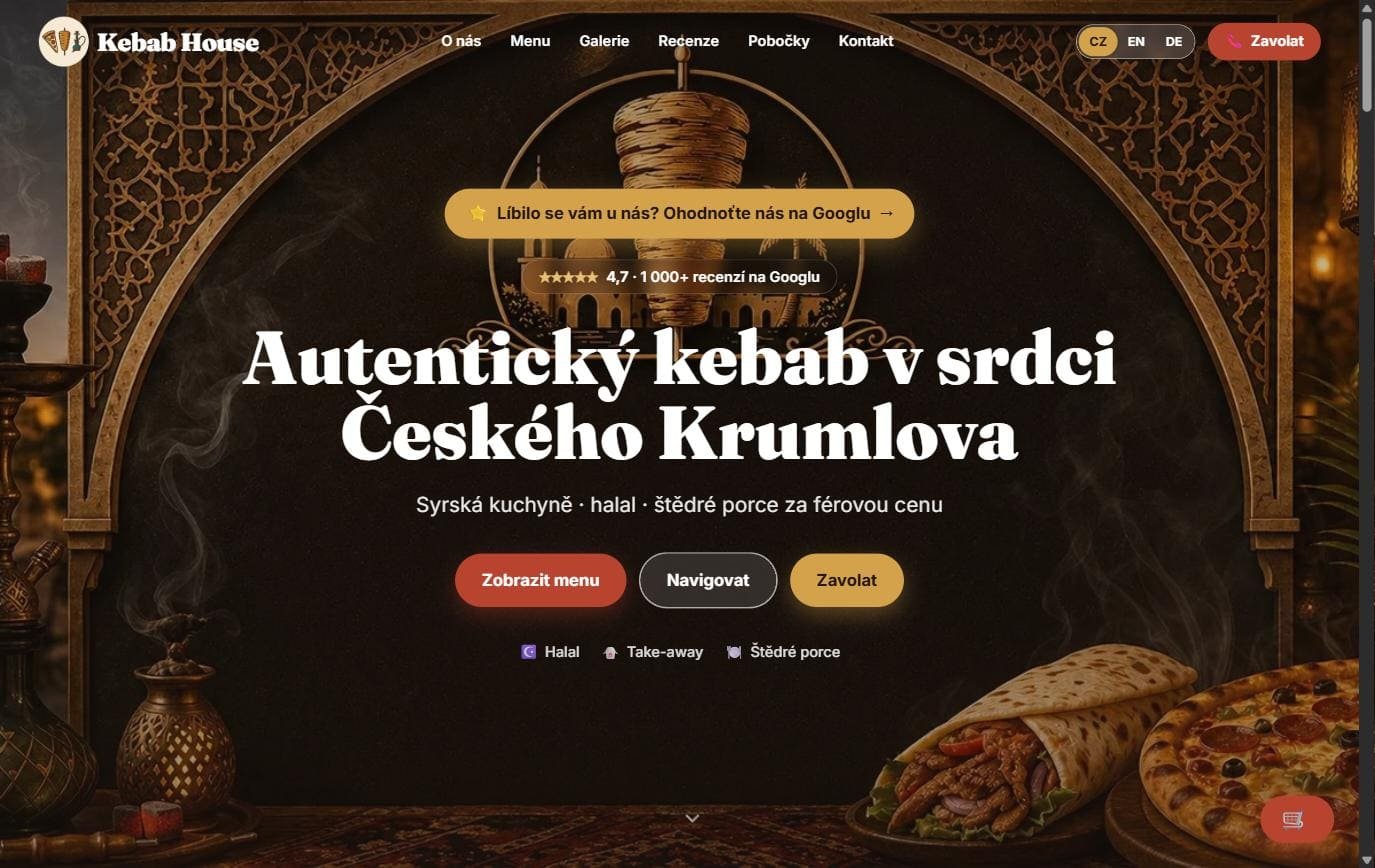 Kebab House Krumlov — trilingvální web s hodnocením zákazníků